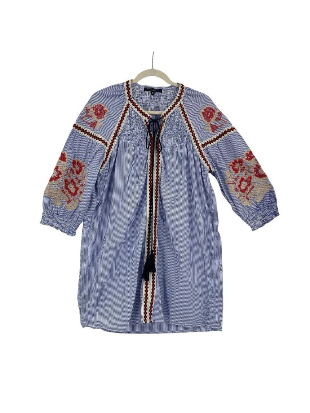 Romeo & Juliet Couture Women’s Size M Blue White Striped Boho Embroidered Dress
